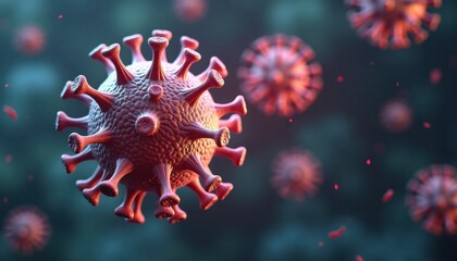 3D illustration of coronavirus particles in abstract background  