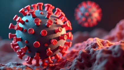 3D rendering of coronavirus on textured surface in dark environment  