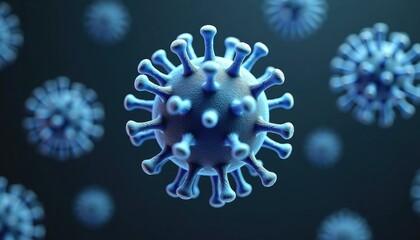 Virus particles in scientific illustration with blue colors on black background  