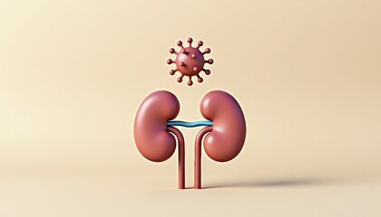 Kidney and virus illustration in minimalist style on beige background  