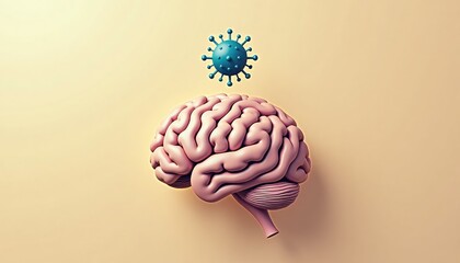 Brain model with virus illustration on beige background  