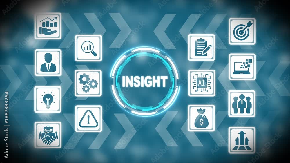 Poster insight concept with surrounding icons and digital background idea technology