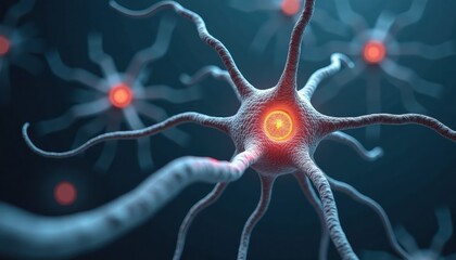 Neurons with glowing synapses connected in dark background  
