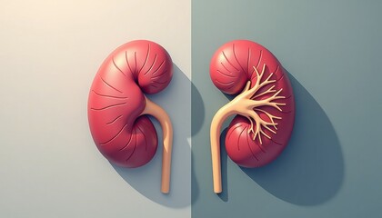 3D illustration of healthy human kidneys on pastel background  