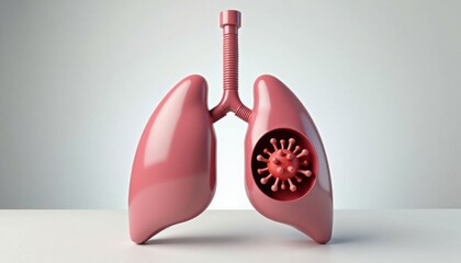 Anatomical model of human lungs with virus illustration inside  