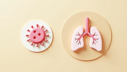 Virus and lungs illustrated in colorful design on light background  