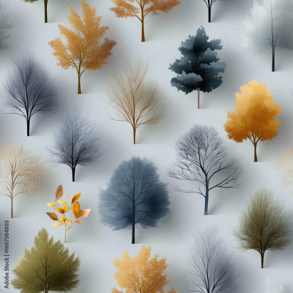 Poster trees display a range of foliage colors in different seasons, showcasing their unique textures again