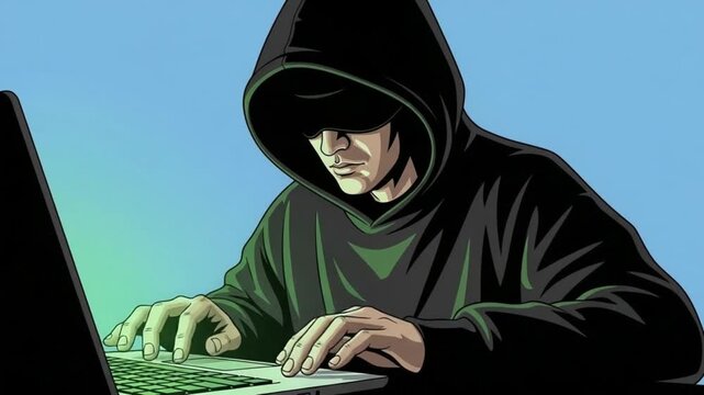 Typing on Laptop Man in Hoodie Working Anonymously at Night