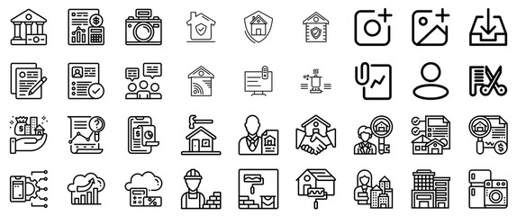 Diverse Line Icons Representing Real Estate, Business, and Technology Concepts