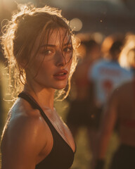 Fototapeta premium Captivating moment of determination during a sunset fitness training session