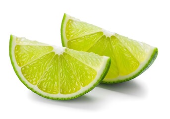 Fresh juicy lime wedges isolated on white surface for refreshing citrus flavor and healthy lifestyle white background