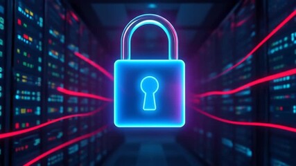 Secure Data Center: Glowing Lock Protecting Digital Information - Powered by Adobe