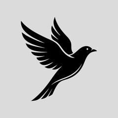 Illustration of black silhouette of a dove flying isolated on white background in vector format