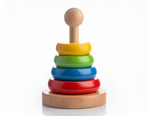 colorful wooden stacking rings toy isolated on white background