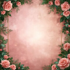 Elegant Floral Border with Pink Roses
