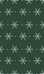 Repeating raster pattern with snowflakes on a green background