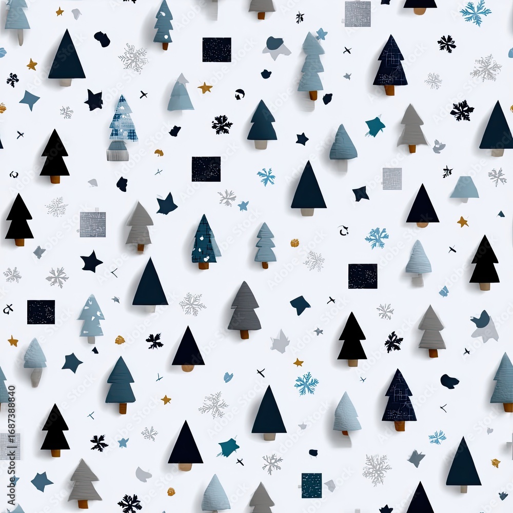 Poster small paper trees in shades of gray and white dotted across a pristine surface create a serene winte