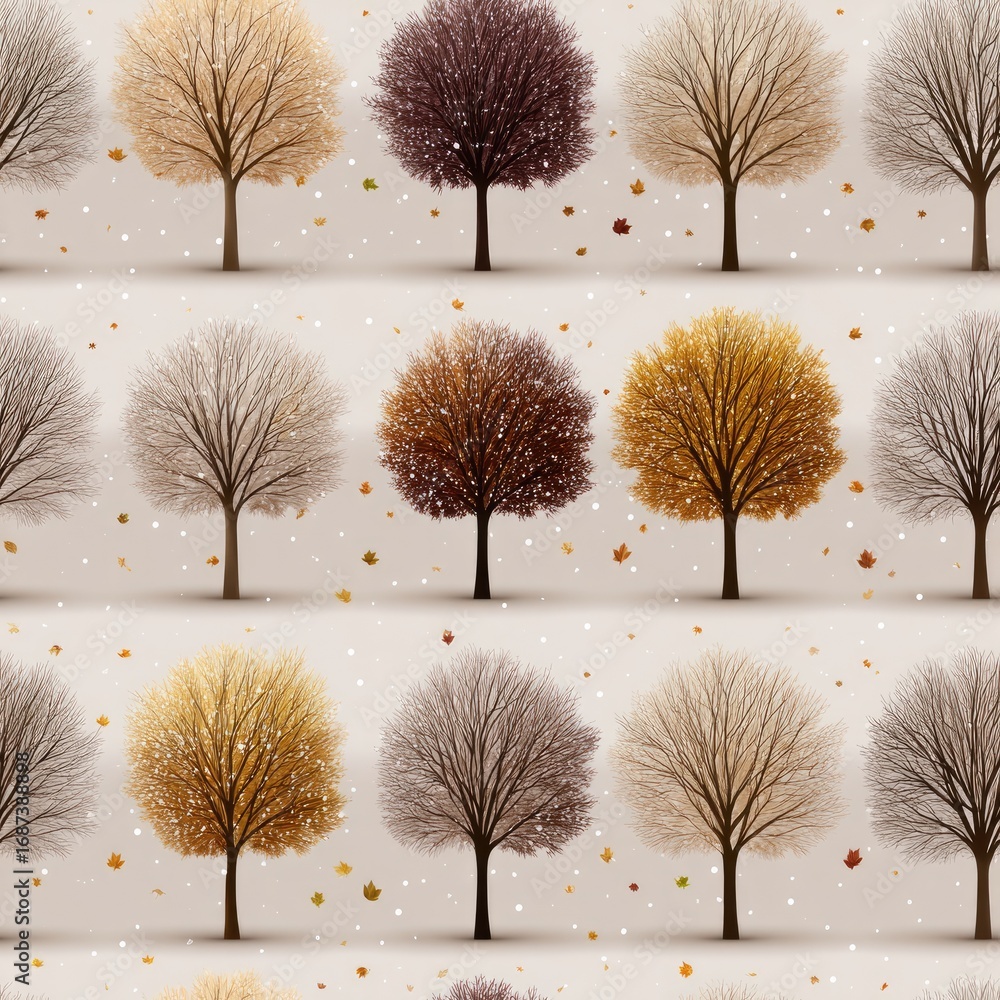 Poster small paper trees in shades of gray and white dotted across a pristine surface create a serene winte