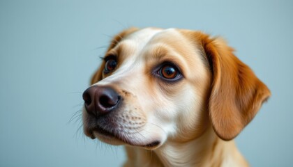create a portrait of a dog positioned at the bottom of the image with ample copy space at the top for text overlay, the subject should be clear and easily recognizable as a dog