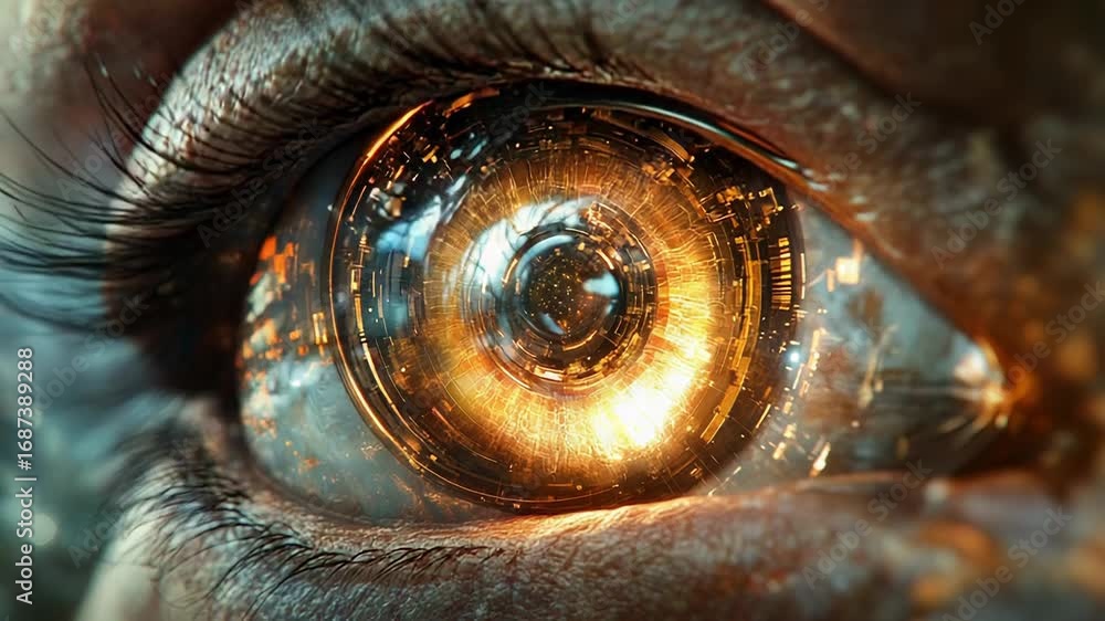 Aufkleber futuristic bionic eye showing a complex circuitry and glowing core