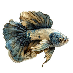 Stunning Blue and Gold Betta Fish Illustration