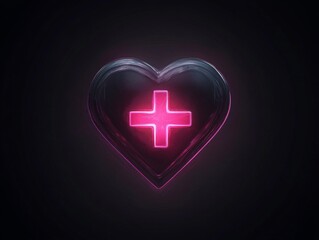A minimalist health icon for a video game, glowing red heart or cross, dark background, simple geometric design, futuristic style, high contrast, sharp edges, 4K, ultra-detailed.