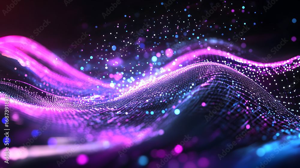 Aufkleber abstract data wave with glowing particles creating a futuristic background