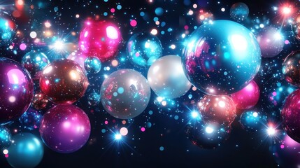 Spectacular display of colorful spheres and starlight, creating a festive atmosphere and visual
