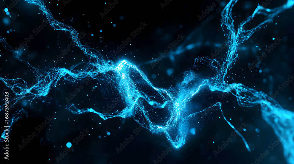Aufkleber abstract digital rendering of energy waves and particles in blue color scheme
