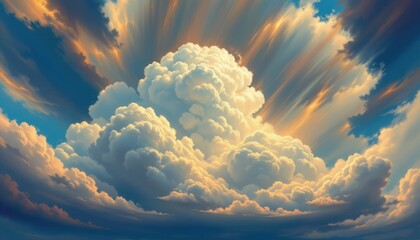 create a digital painting of a dramatic sky filled with thunderous clouds, the subject should be placed at the bottom of the image