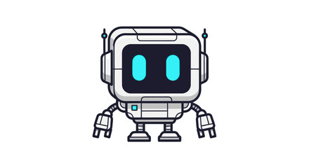 Cute Cartoon Robot with Display Screen and Antennae.