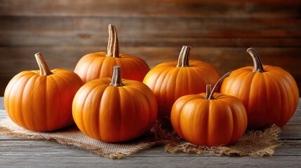 Bright pumpkins sit on a textured surface, showcasing their rich color and inviting shape, perfect for autumn celebrations and decorations