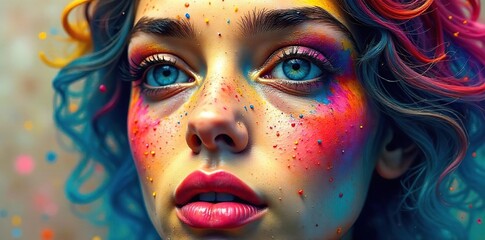 Close-up of a vibrant, colorful painted portrait slowly mending, cracks filling, colors restoring A visual representation of healing and restoration , hues, mend