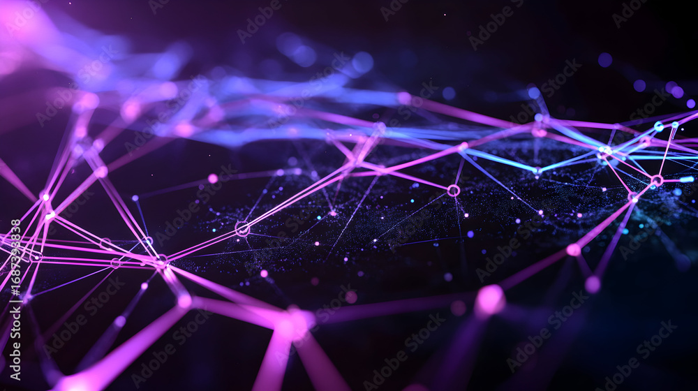 Aufkleber abstract network background with connecting dots and lines in vibrant colors