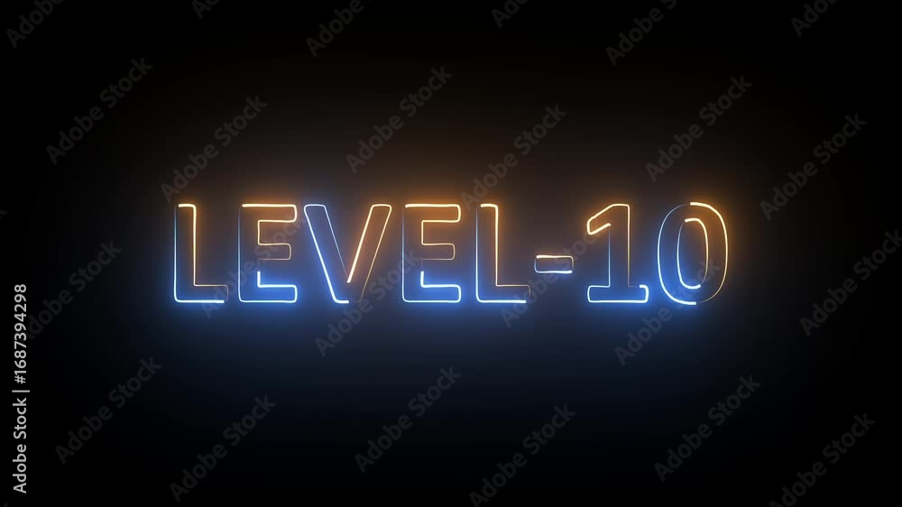 Fototapete level-10 text font with glowing neon line. level-10 neon bright text font colorful 4k video animatio