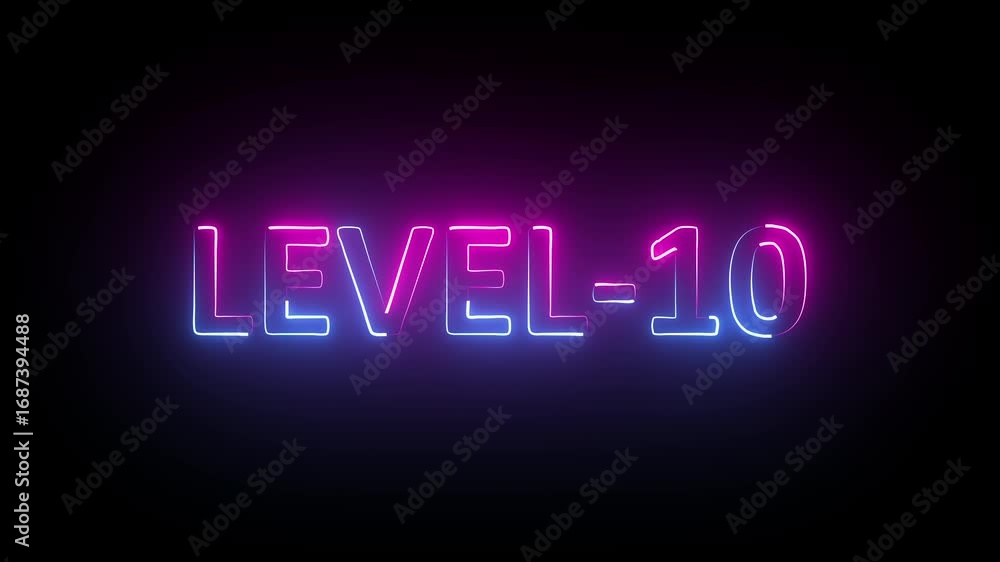 Fototapete level-10 text font with glowing neon line. level-10 neon bright text font colorful 4k video animatio