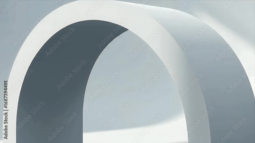 Poster minimalist white arch structure on a light grey background with soft shadows, abstract geometric des