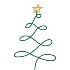 Minimalist Christmas tree line art with a star on top, simple holiday design for cards, decorations, and seasonal projects