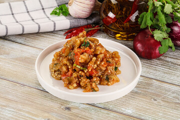 Grilled vegetables salad - Eggplant, tomato and pepper