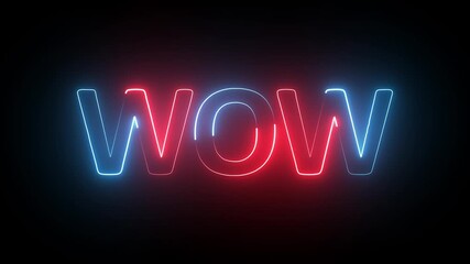 Wow neon sign animation. Glowing neon lines wow text animation on black background. - Powered by Adobe