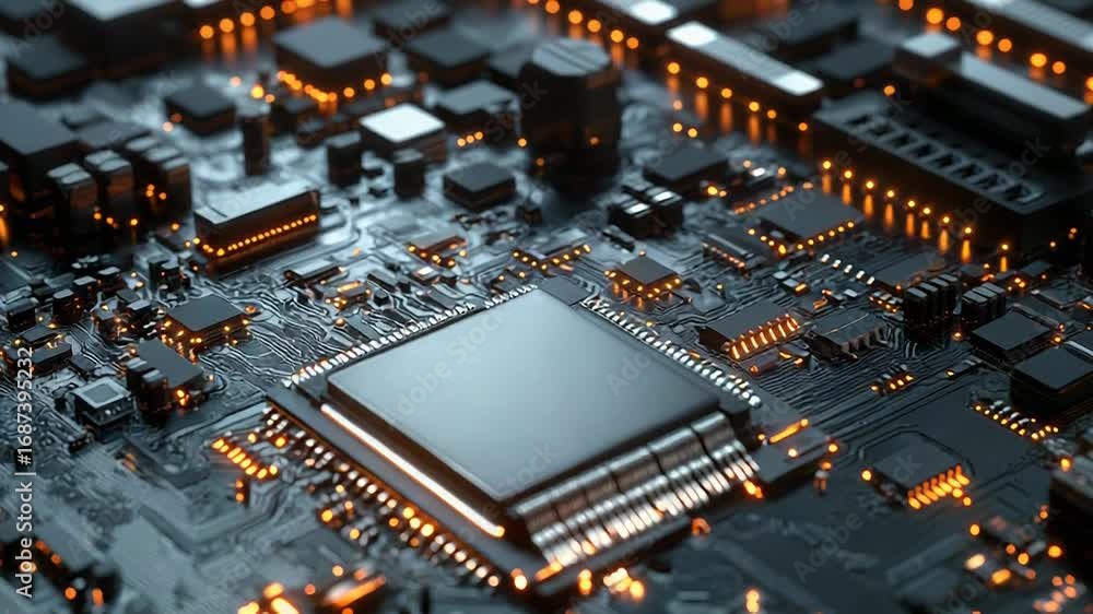 Poster modern cpu performing complex calculations on circuit board