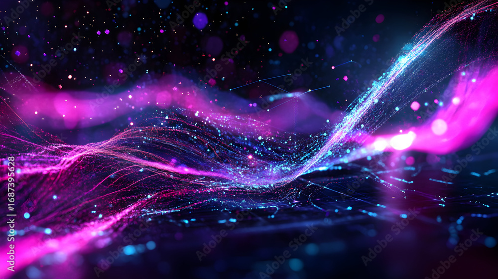 Aufkleber dynamic abstract technology background with glowing particle streams and data