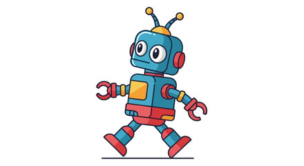 Cartoon Robot Walking with Antennae and Square Body.