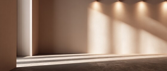 Brightly Lit Empty Room with Soft Shadows and Natural Light Streaming through Creating Calm Minimalist Space