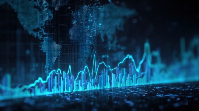 Abstract Business Chart Displaying Financial Data with a Digital World Map in the Background