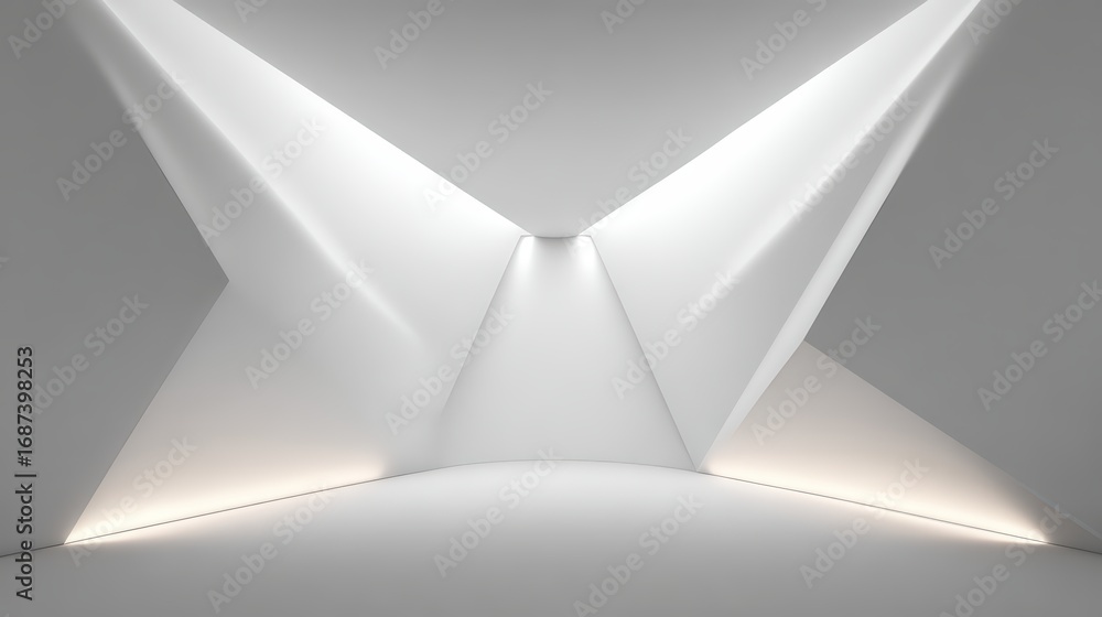 Poster abstract modern geometric illuminated sculpture with angles and smooth surfaces in a minimalistic in