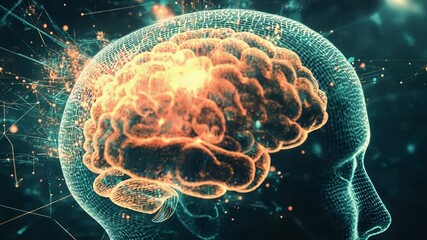 Human brain glowing inside translucent head, showing neural network connections - Powered by Adobe