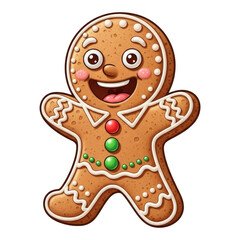 Obraz premium Happy gingerbread man with red and green buttons transparent background