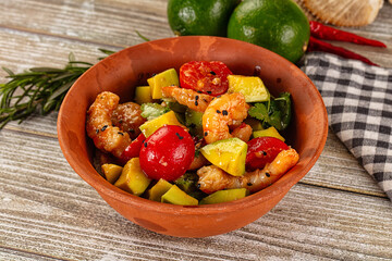 Dietary salad with shrimps and avocado