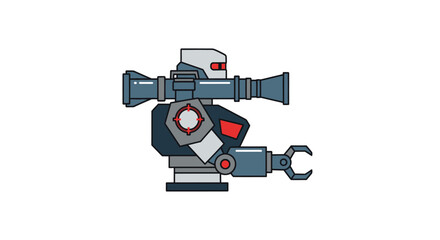Cartoon Robot with Launcher and Claw Arm.